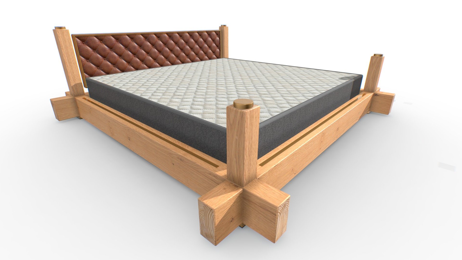 King Size Wooden bed 01 3d model