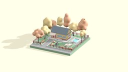 Autumn Cartoon House 3d Illustration Scene