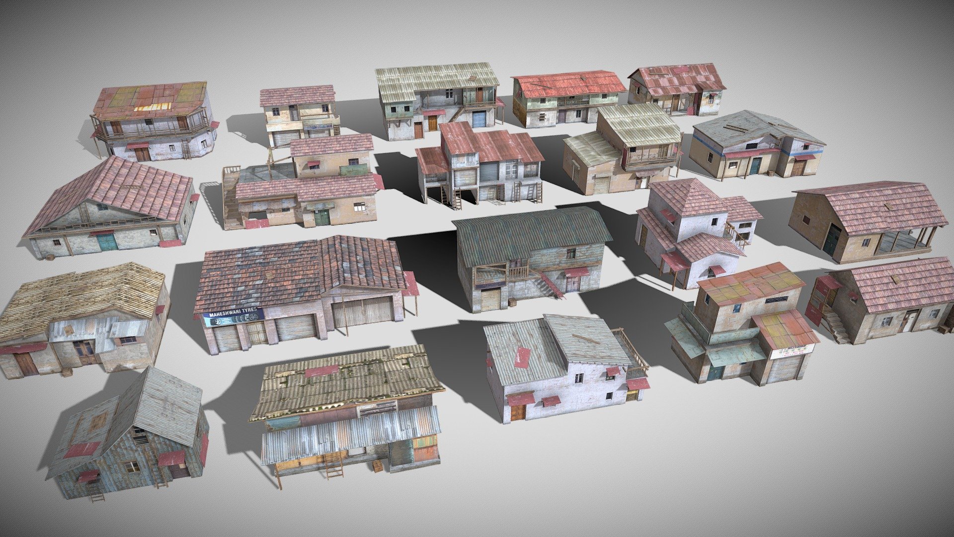 20 Slum Collection Low poly 3D model 3d model