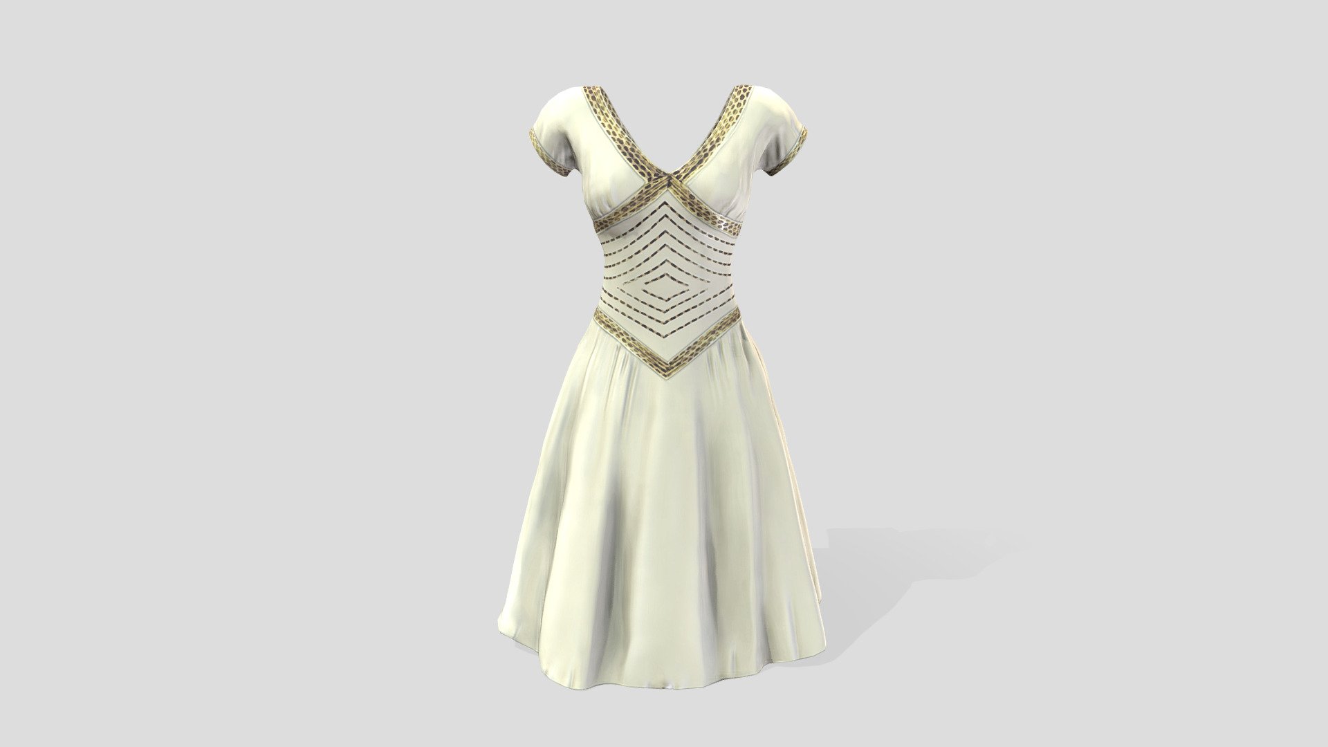 Female Short Sleeve A Line Skirt Dart Dress 3d model