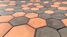 Old exagonal tiles in vicolour terracotta