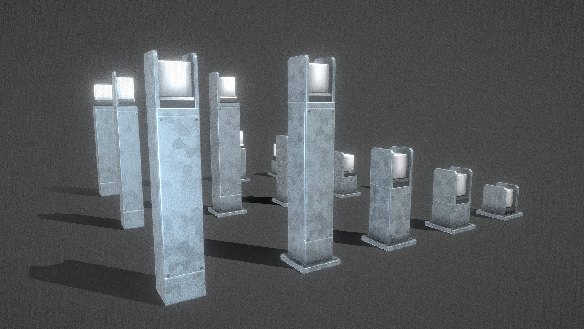 Street Light (8) Light Bollard Galvanized 3d model