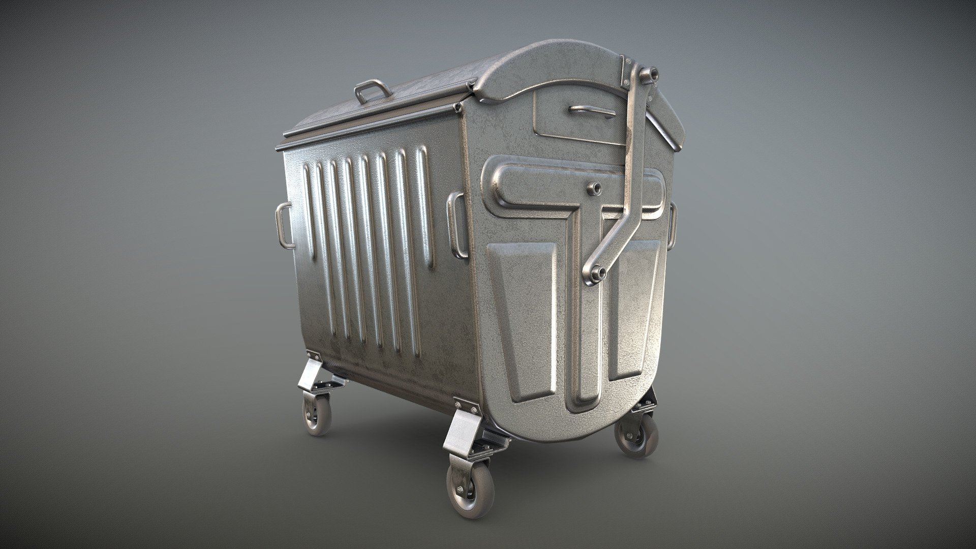 Old Metal Garbage Trash Container (Low-Poly) 3d model