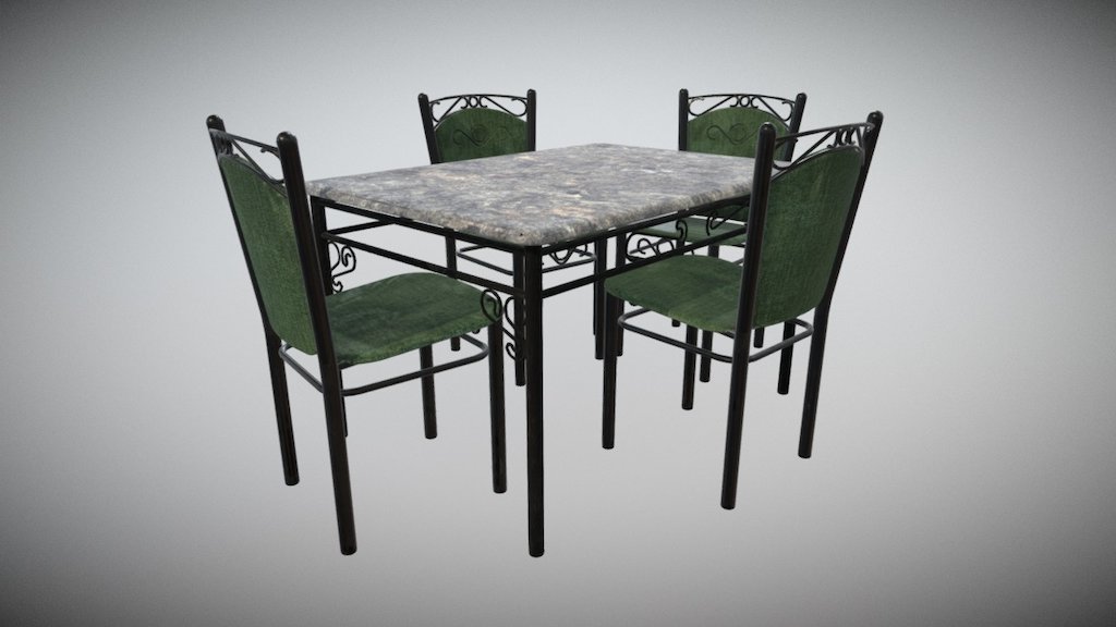 External Metal Table and Chairs 3d model