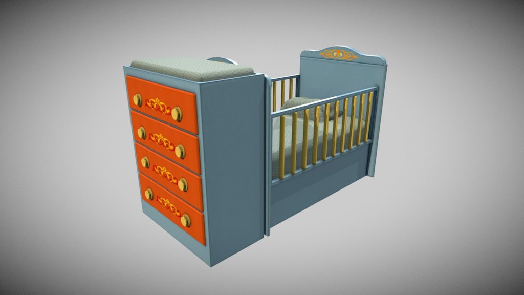 Vernished Baby Bed 3d model