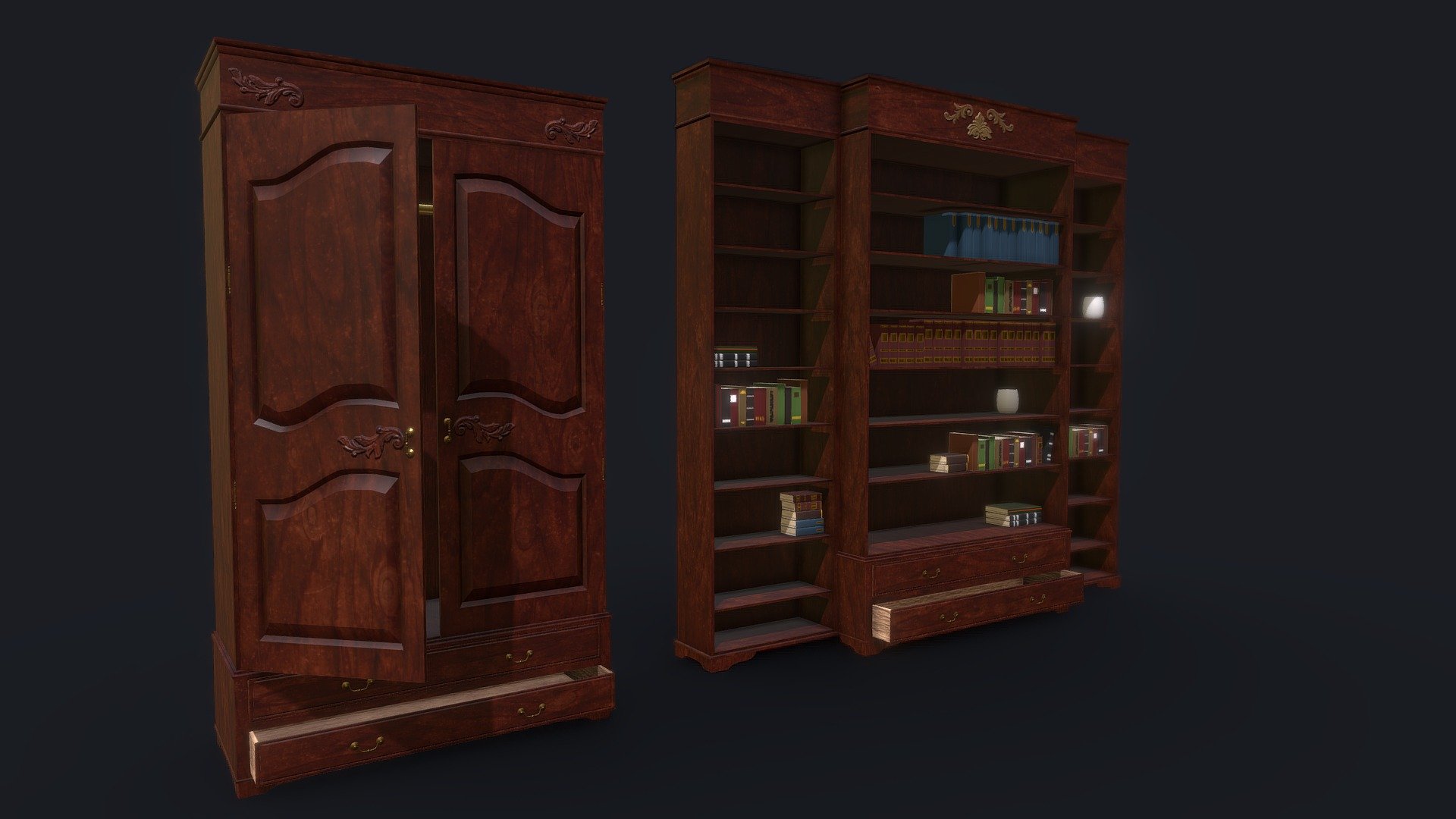 Wardrobe and Bookshelf 3d model