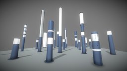 Street Light (9) Light Columns Blue (Low-Poly)