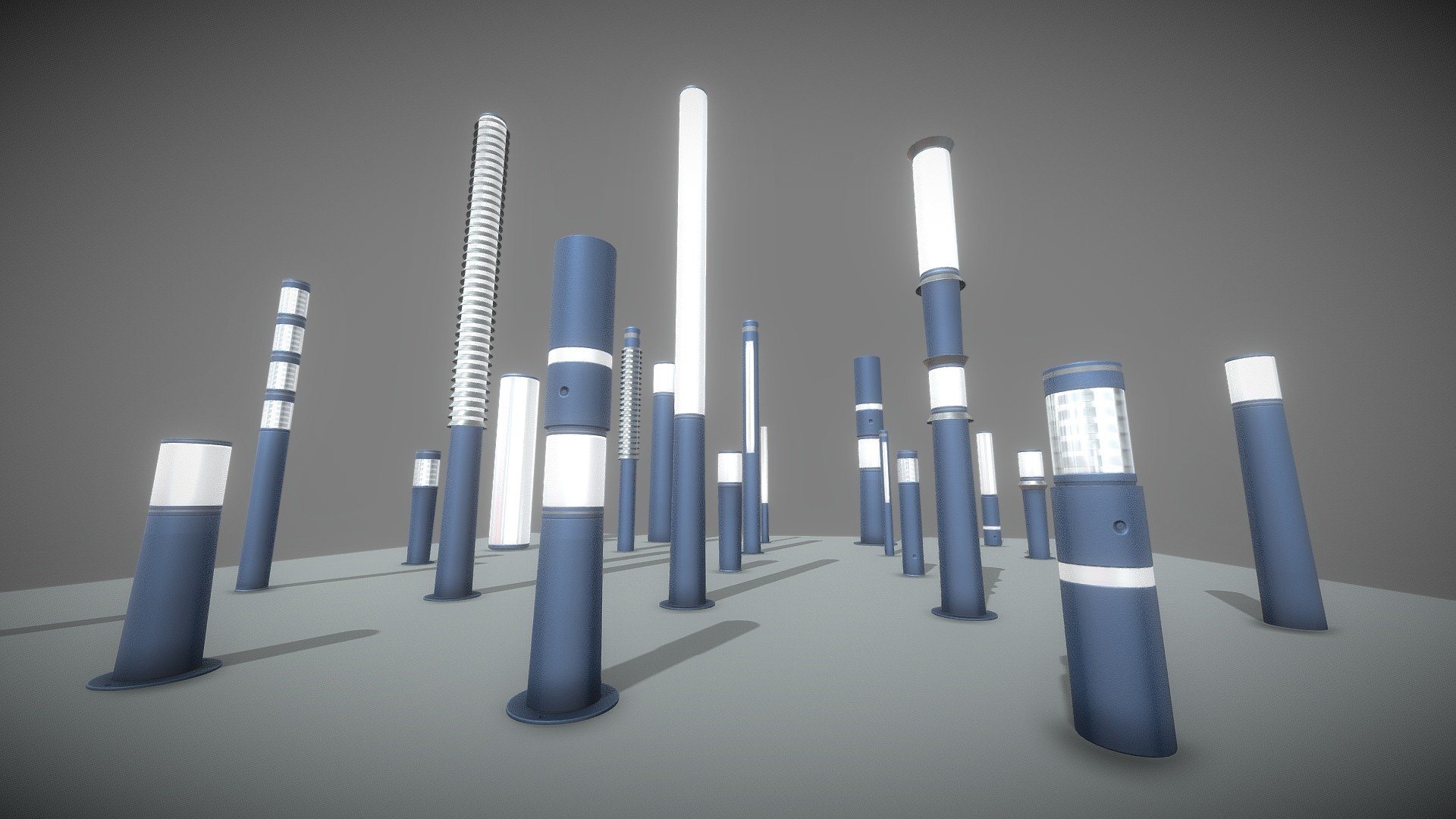 Street Light (9) Light Columns Blue (Low-Poly) 3d model