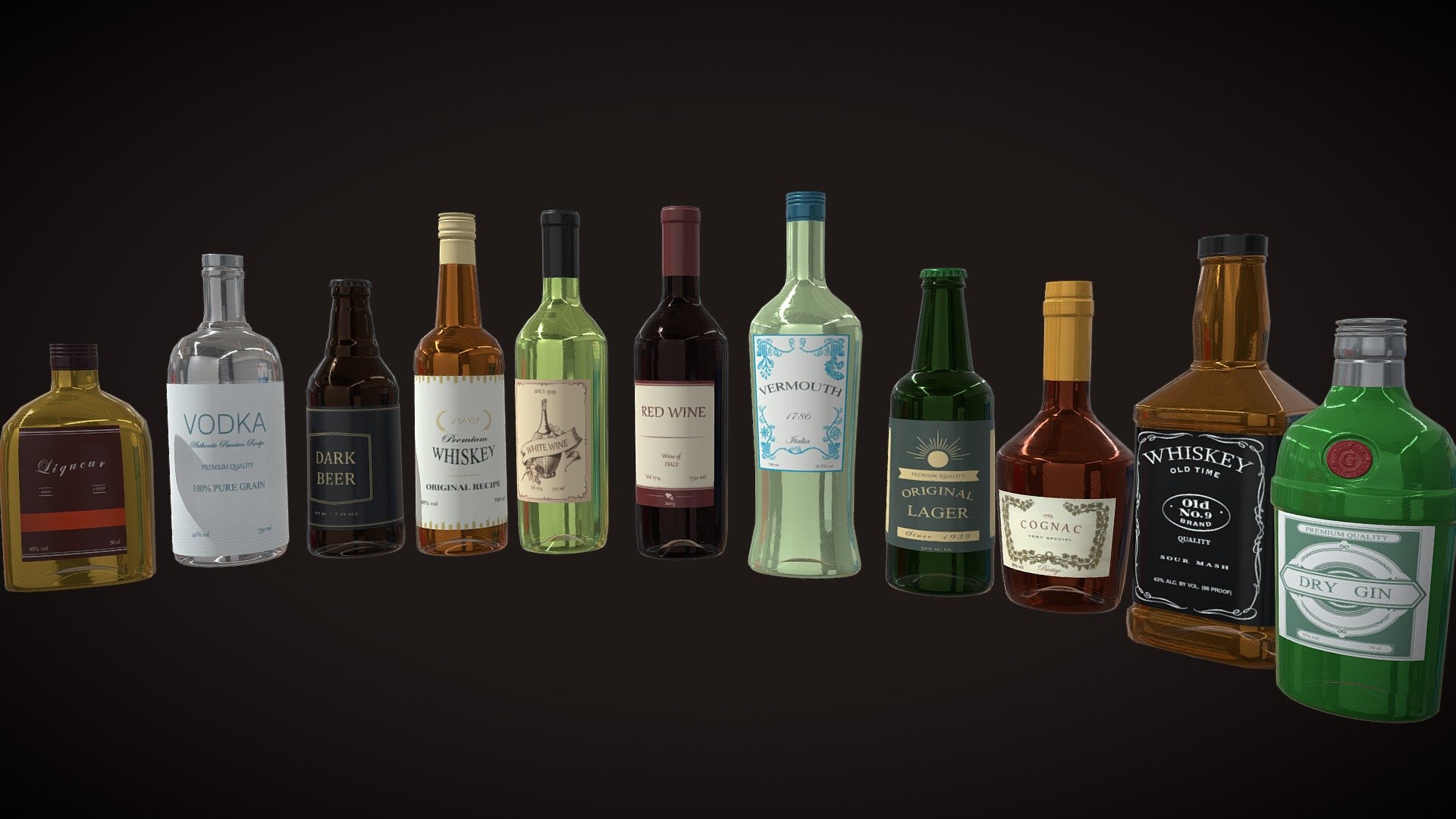 Alcohol bottles 3d model