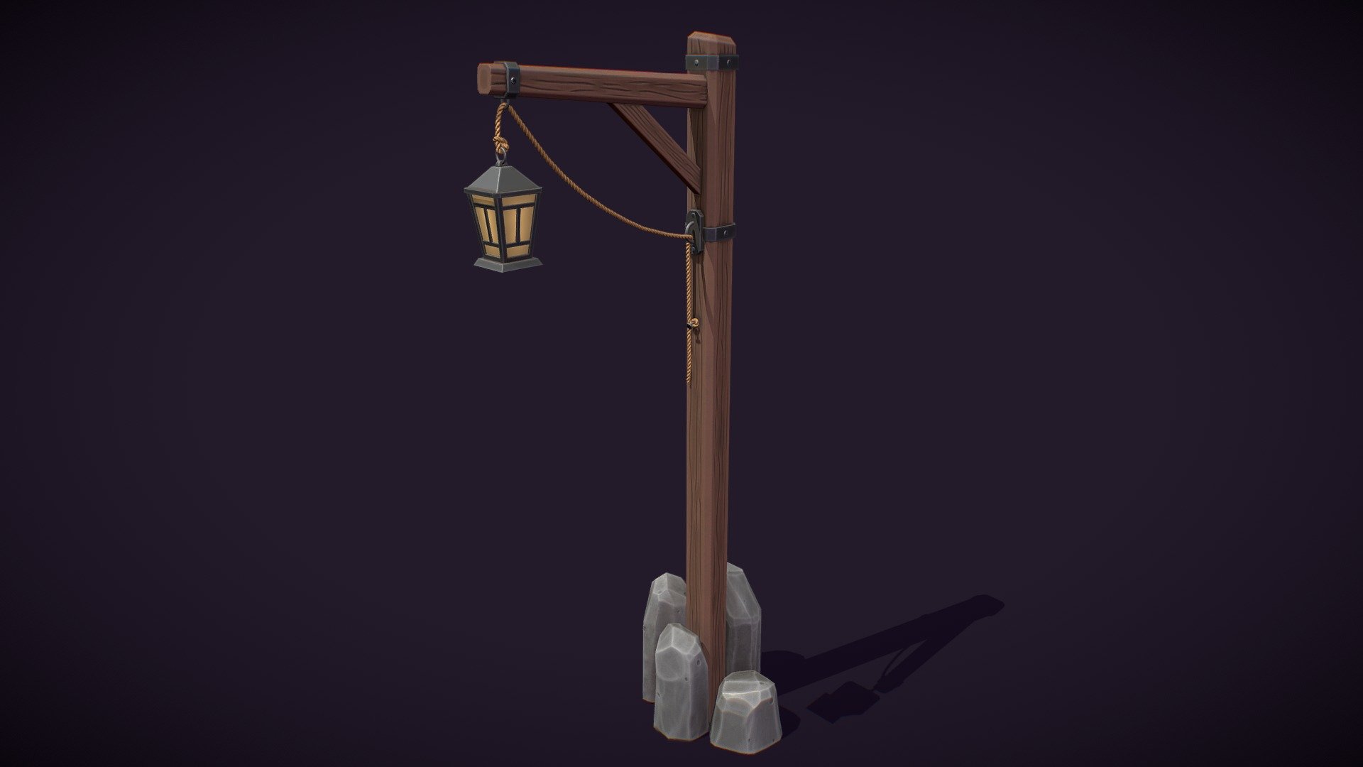 Stylized Wooden Lamp With Rocks 3d model