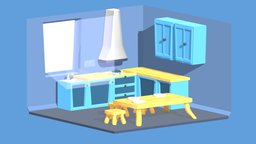 Low Poly Stylized Cartoon Kitchen Interior