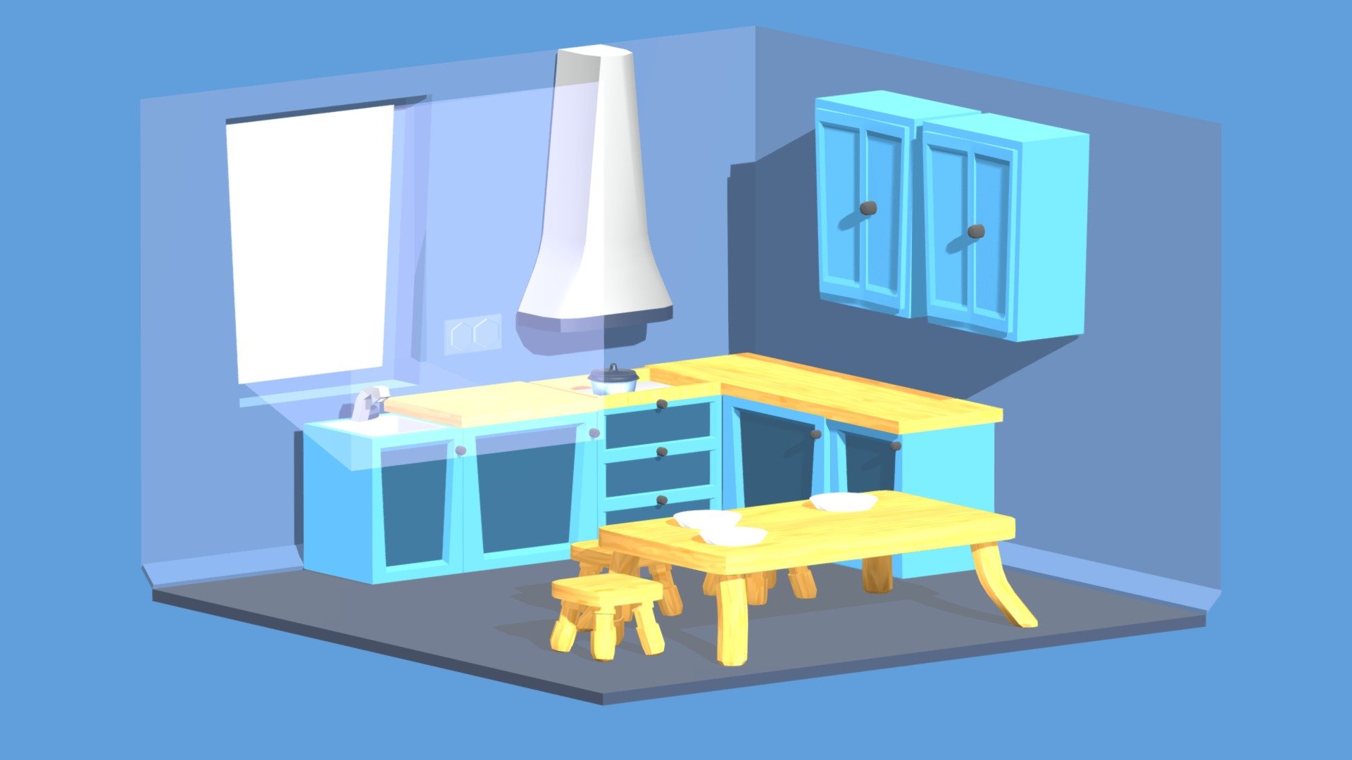 Low Poly Stylized Cartoon Kitchen Interior 3d model