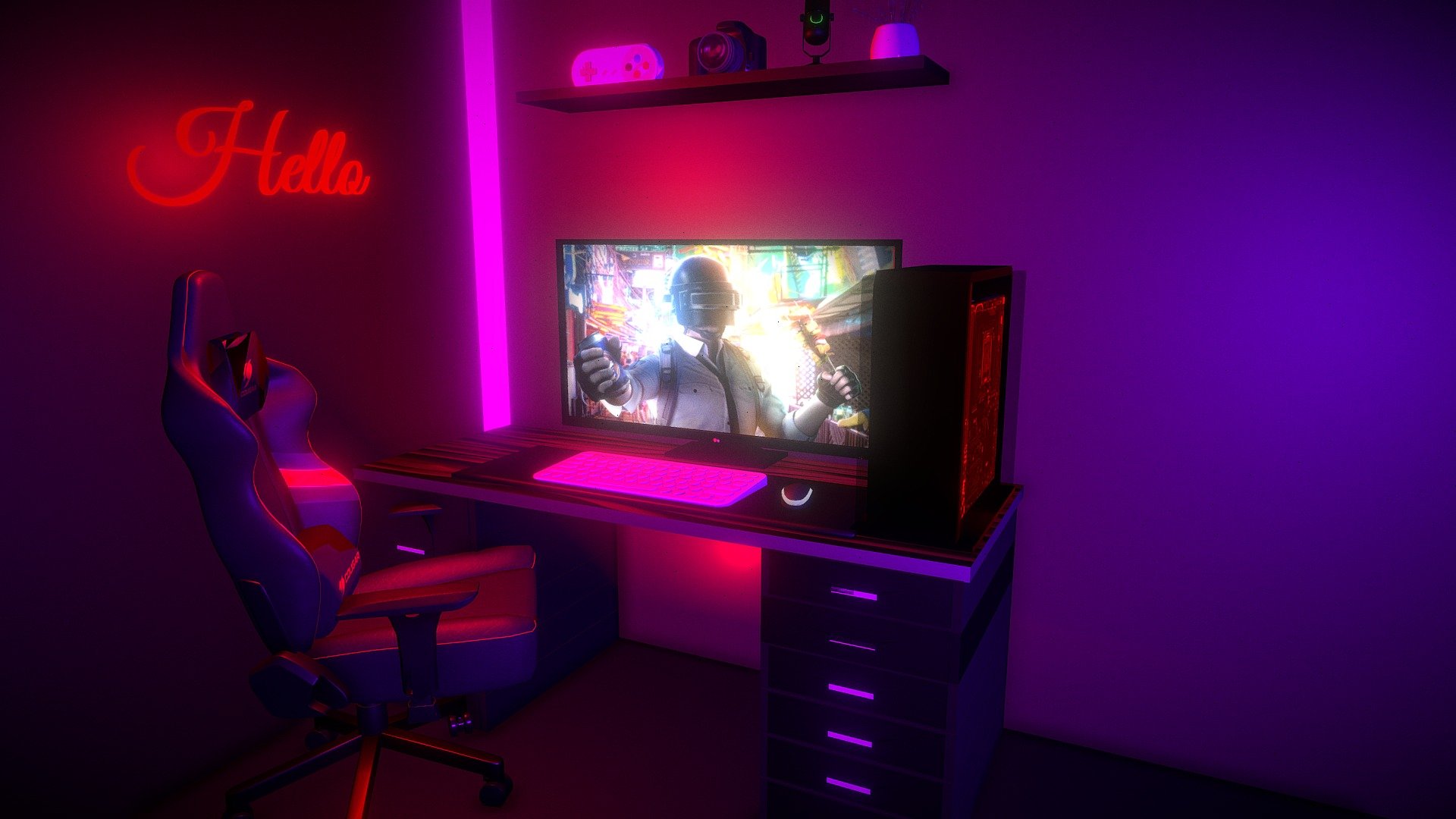 3d Gaming Room with Gaming Setup 3d model