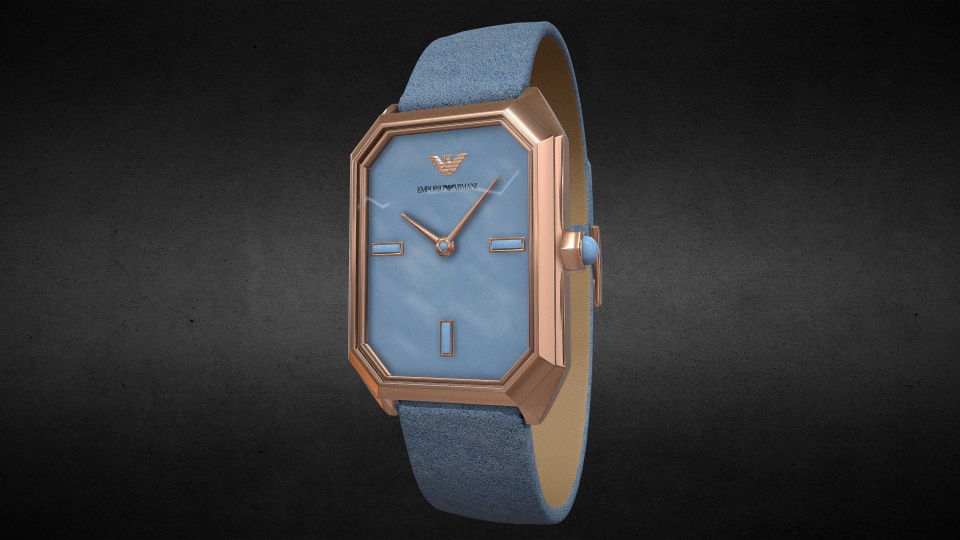 Armani Two-Hand Blue Leather Watch 3d model