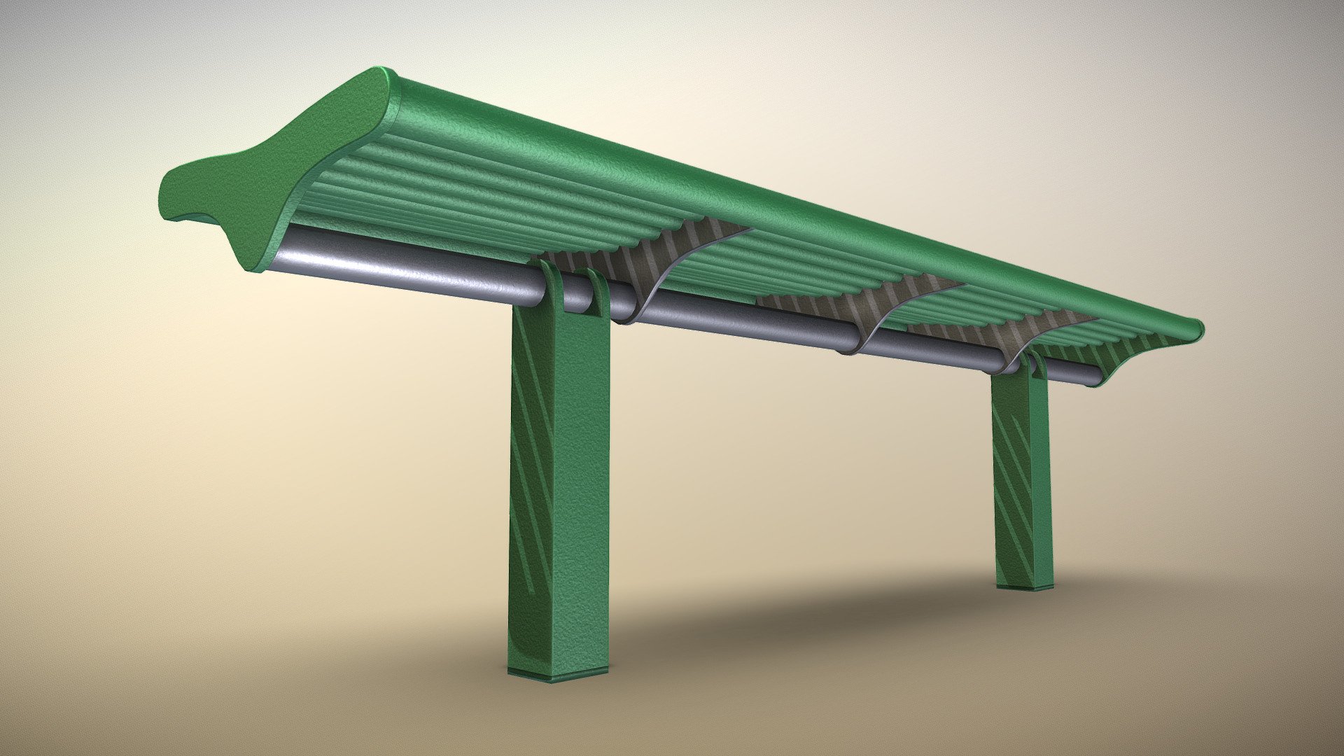 Bench [5] (Low-Poly) (Green Painted Metal) 3d model