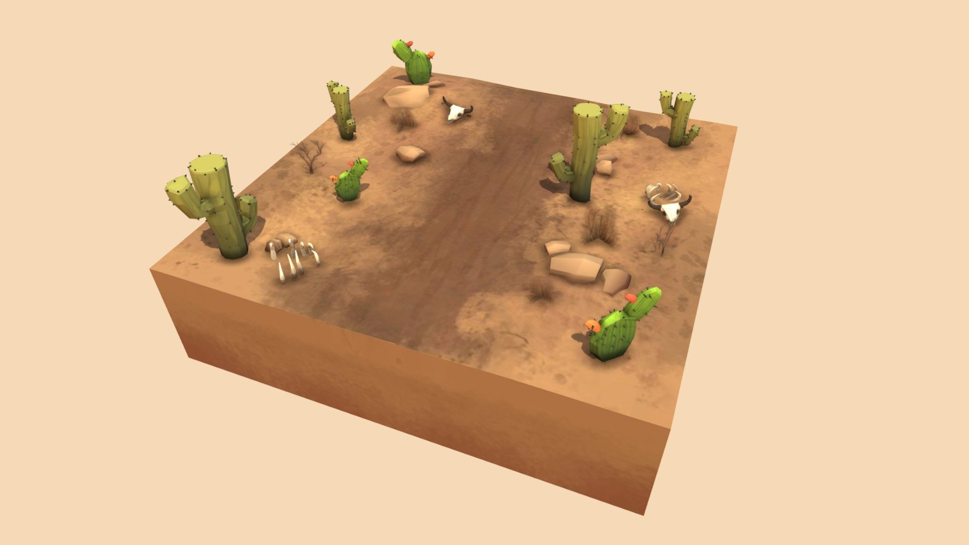 Low poly desert for mobile game 3d model