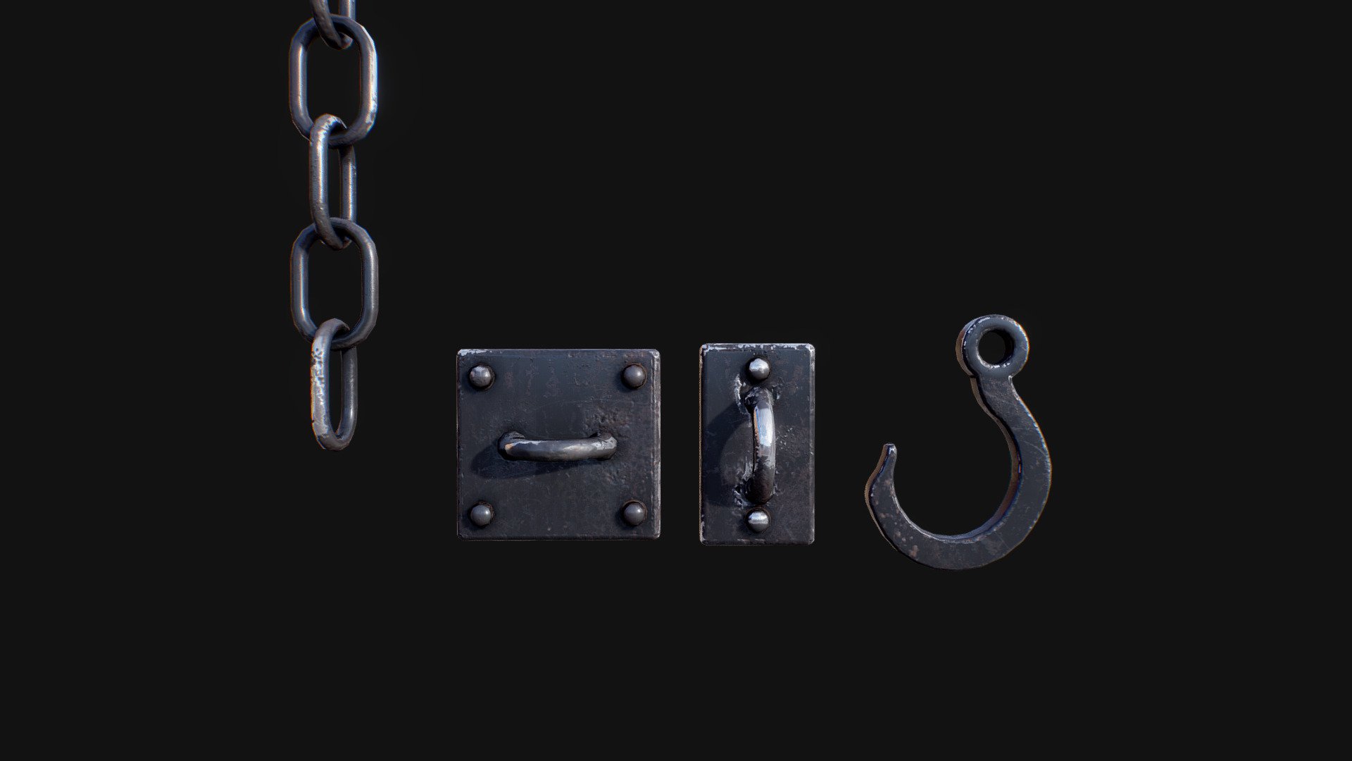 Chain and hook for bondage/wall meshes 3d model