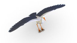 High Poly White Crane Bird