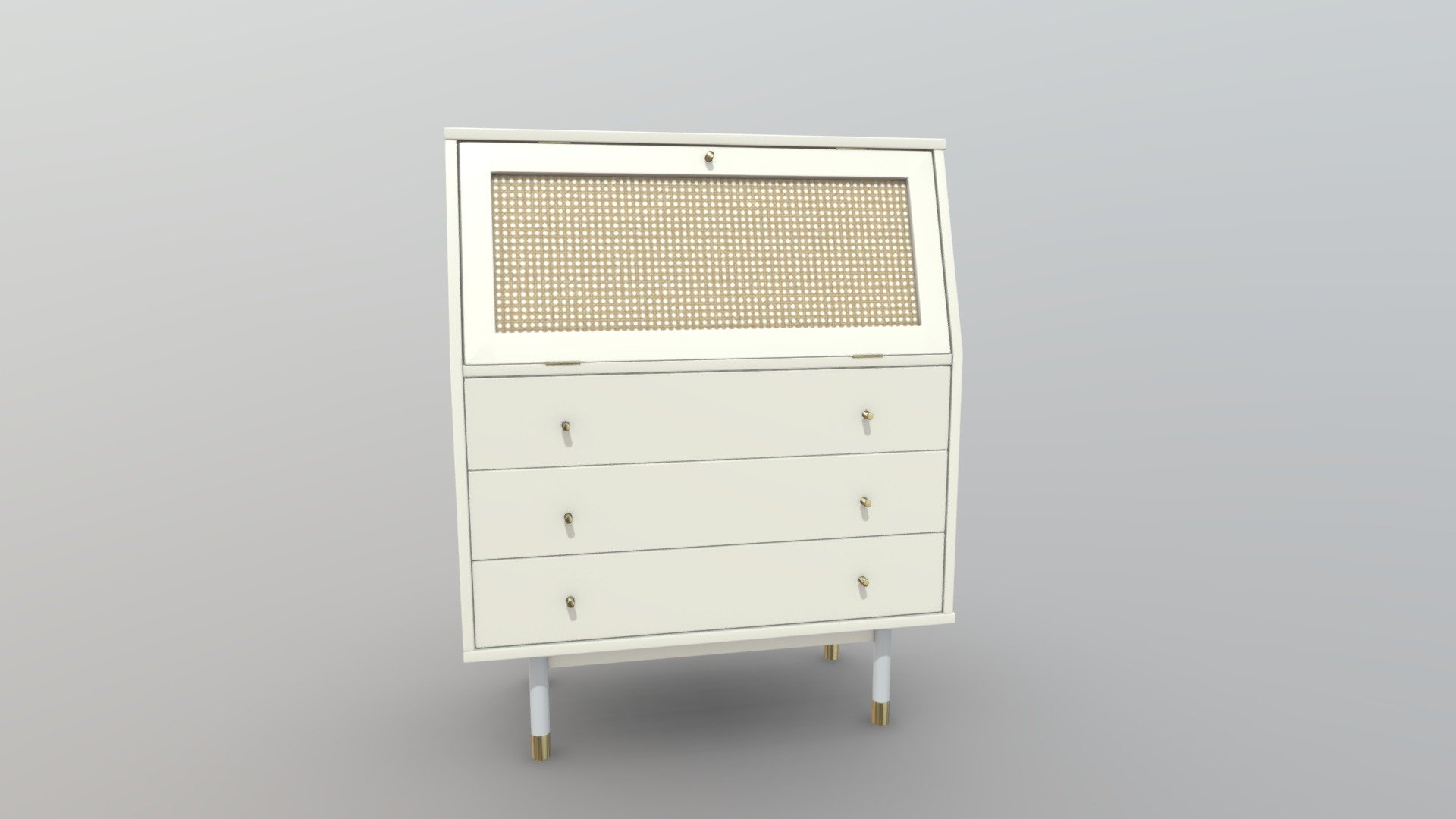 Bund Woody White Rattan 3-Drawer Dresser 3d model