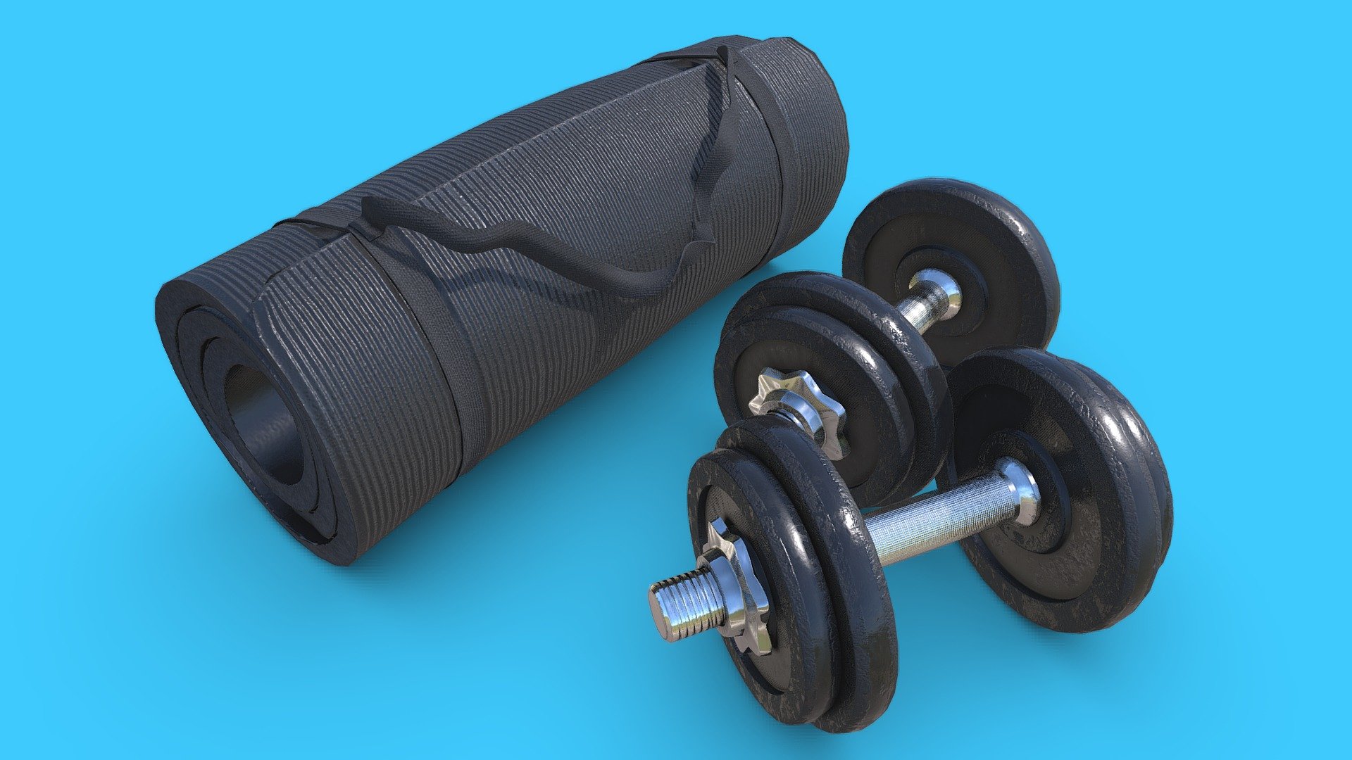 Dumbbells and Roll Mat set 3d model