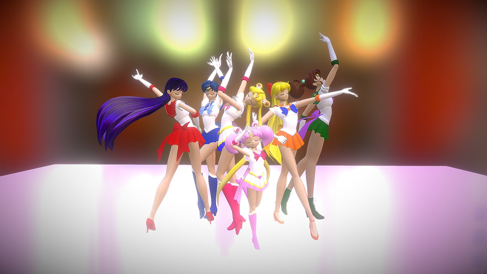 Sailor Scouts Rashiku Ikimasho pose 3d model