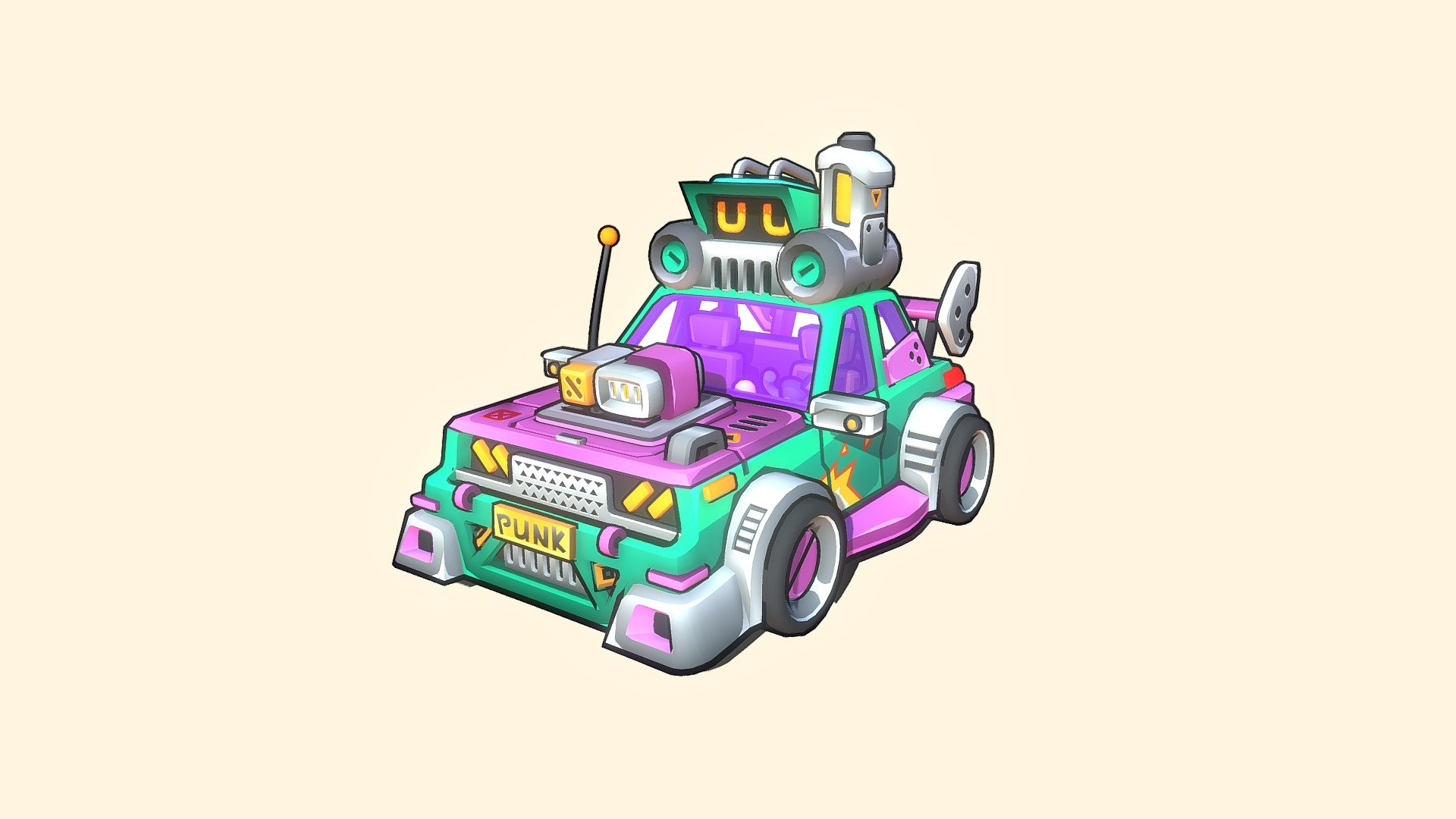 Stylized Pink Cyberpunk Car 3d model