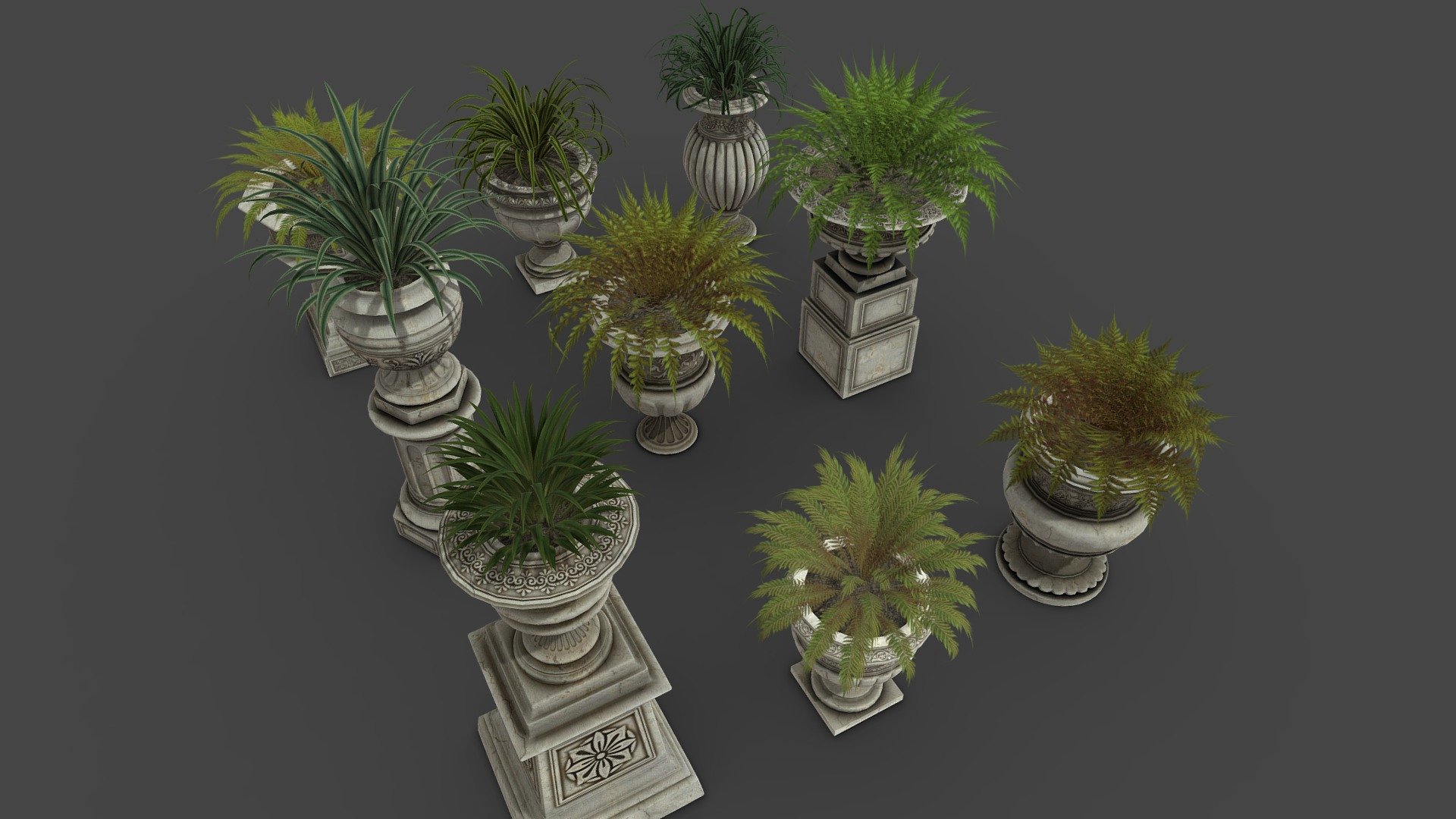 urns with flores 3d model