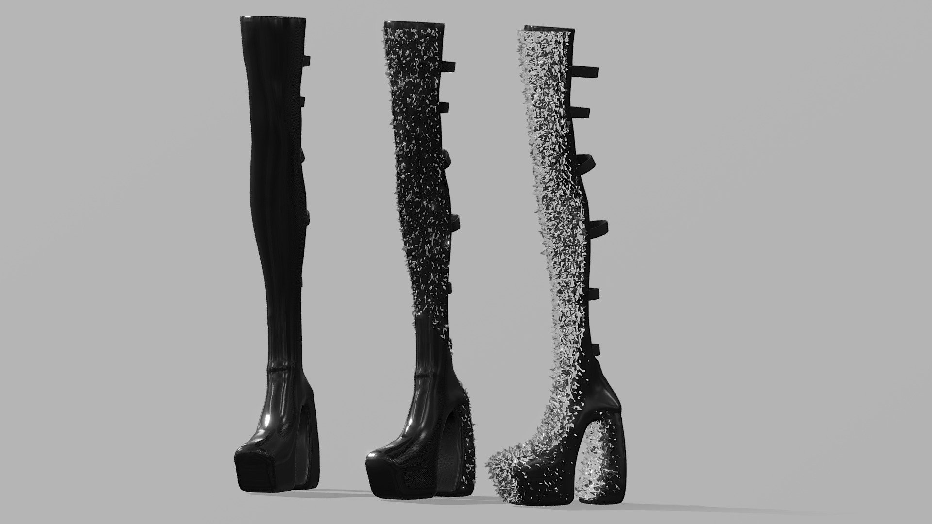 Strapped thigh high boots / glitter heels 3d model