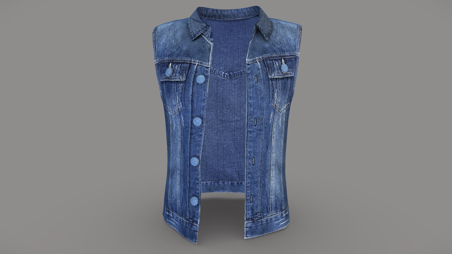 Mens Sleevless Denim Vest Jacket 3d model