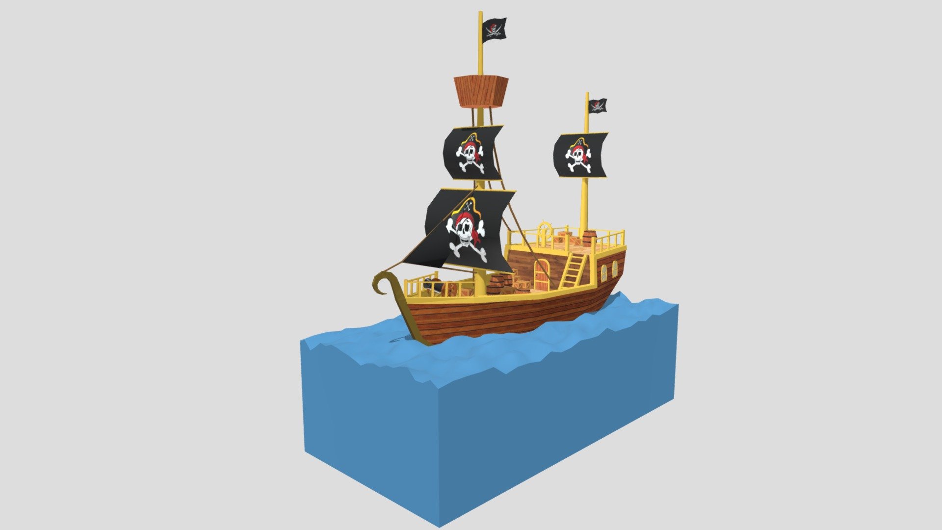 Pirate Ship on Ocean 3d model