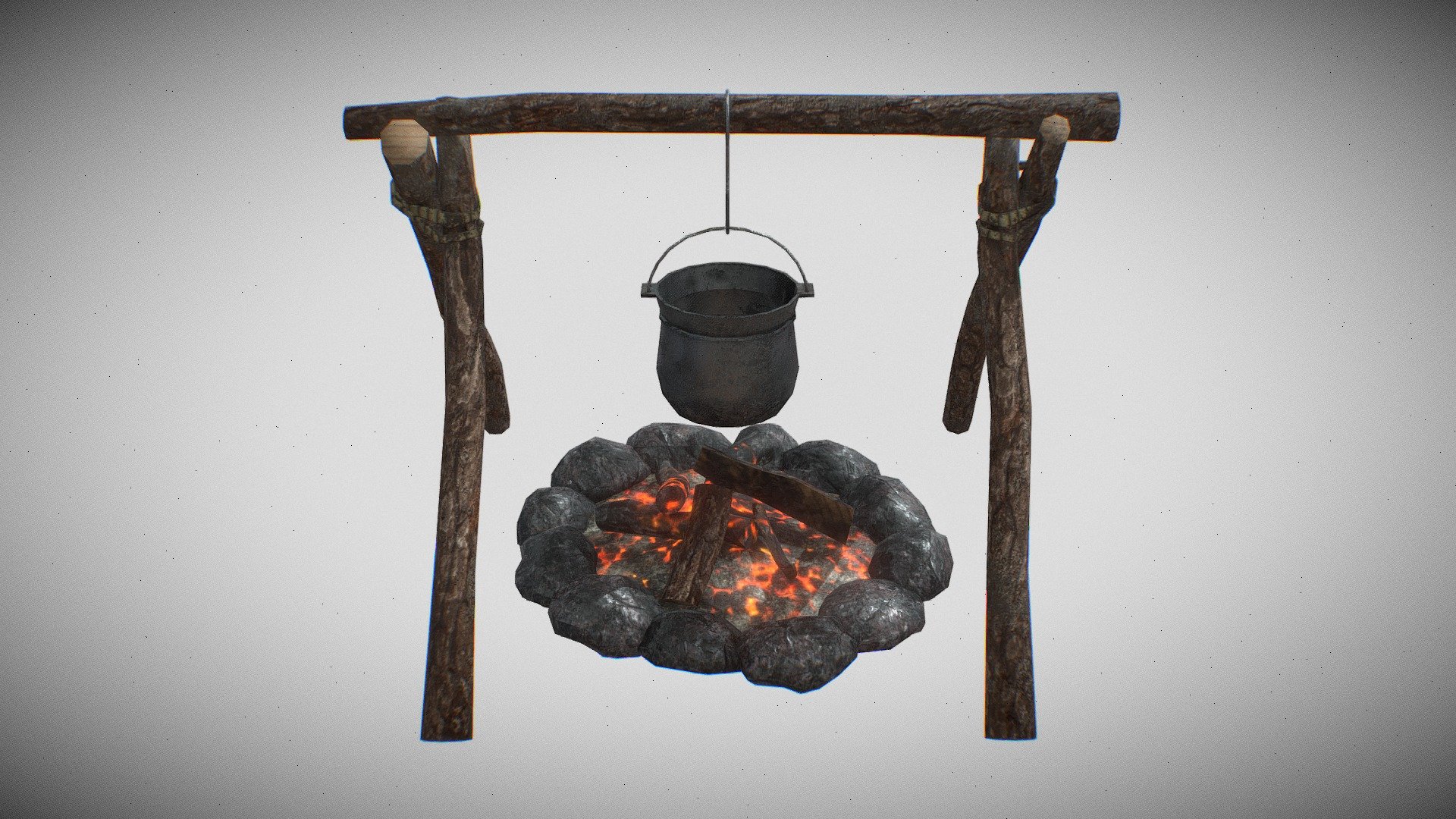 Low poly Camp Fire Cooking Station 3d model