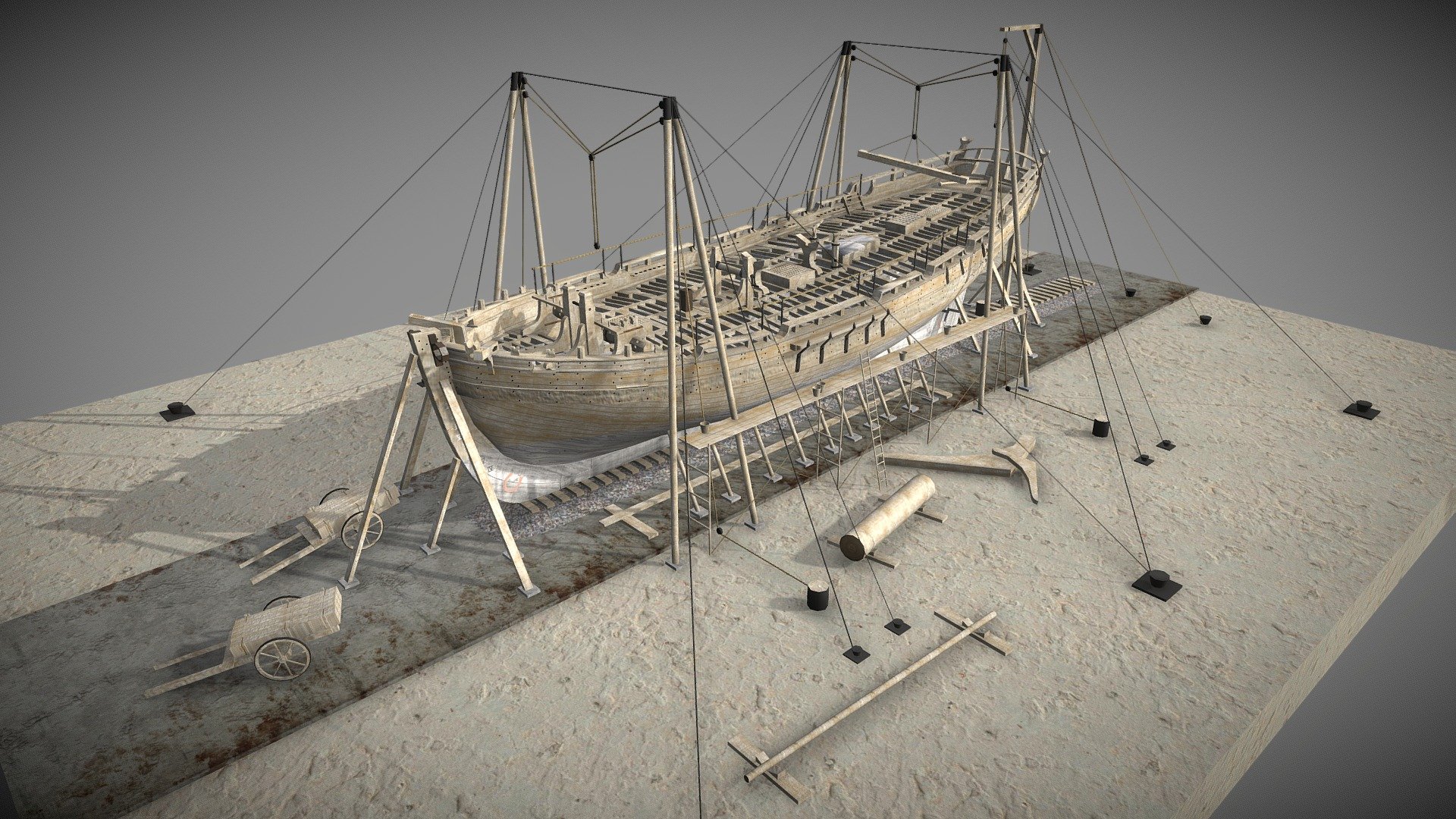 Shipyard with Alert (1777) 3d model