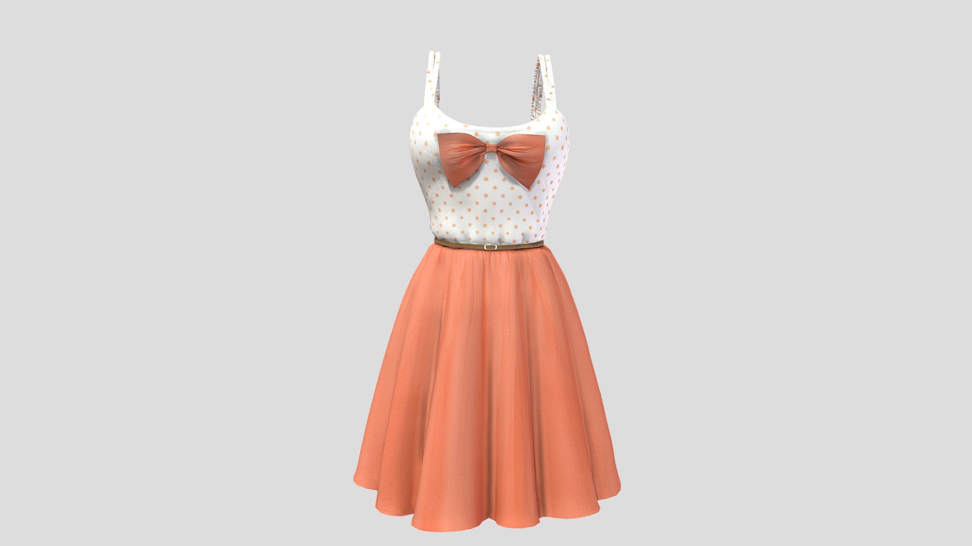 Cute Bow Chest Orange Summer Dress 3d model