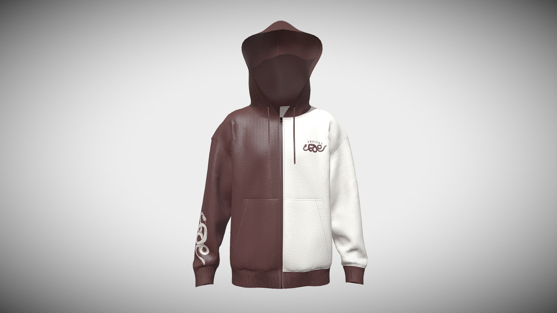 Men Two Tone Zip Up Hoodie 3d model