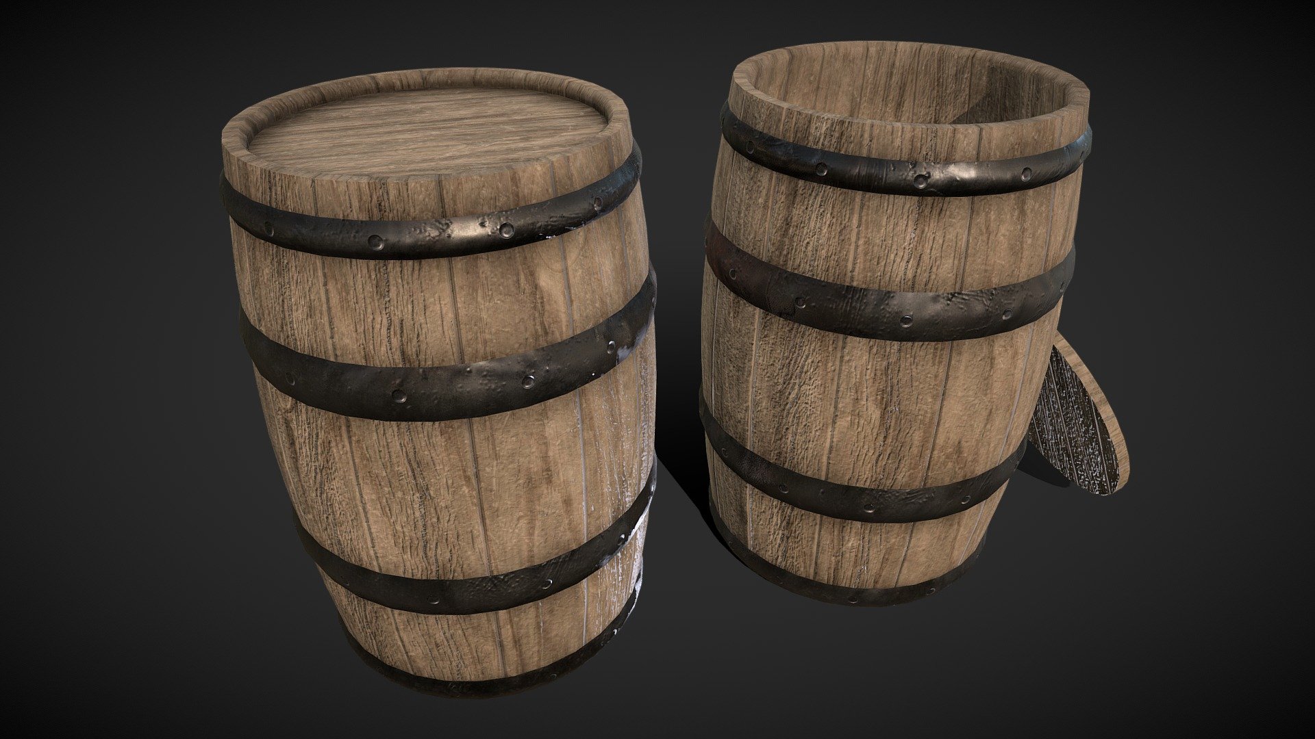 Closed and opened barrel 3d model