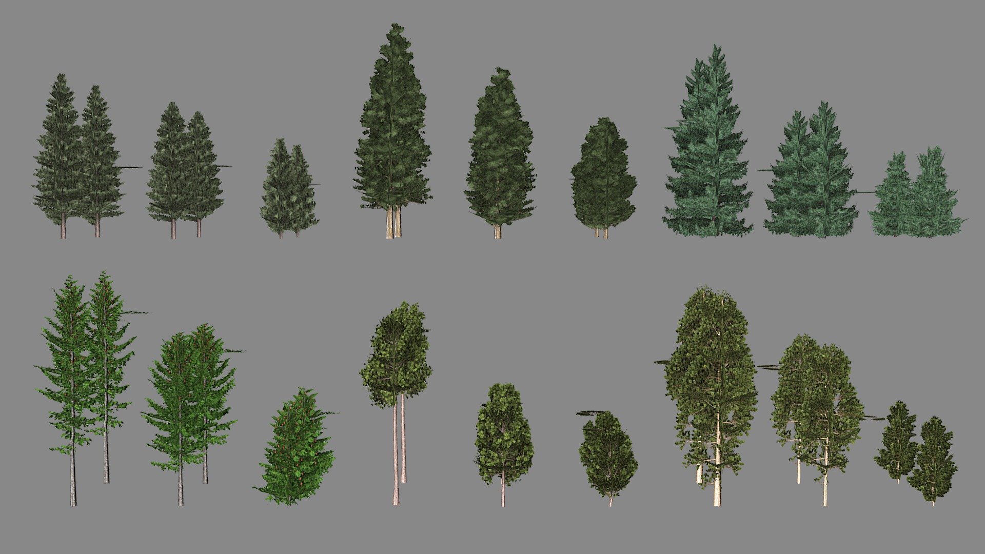 Ultra Low Poly 3-LOD Trees Pack 3d model