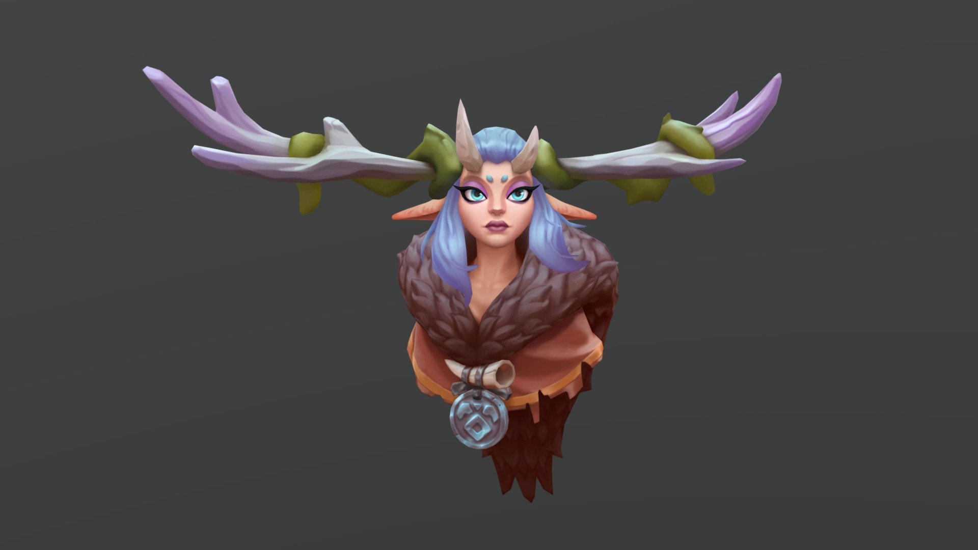 Handpaint druid girl bust 3d model