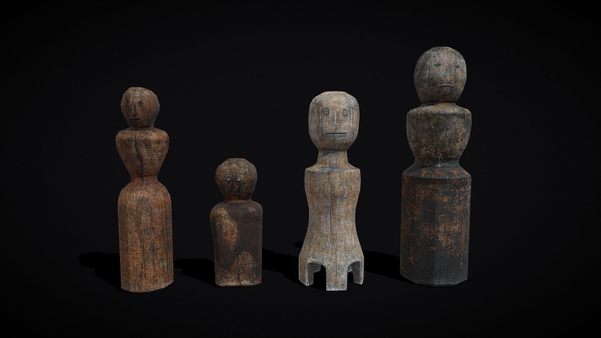 Old Wooden Dolls 3d model