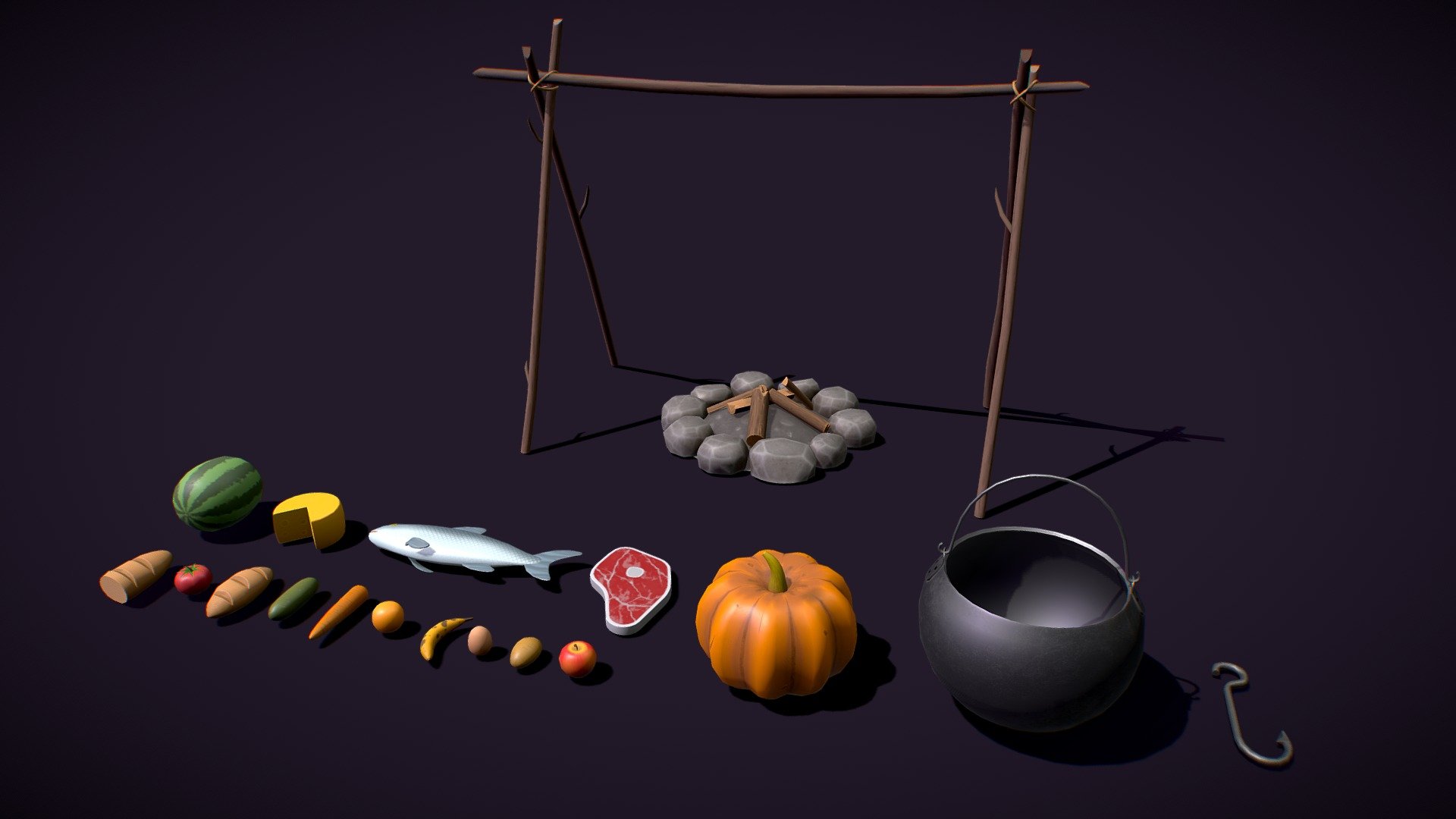 Stylized Medieval Foods 3d model