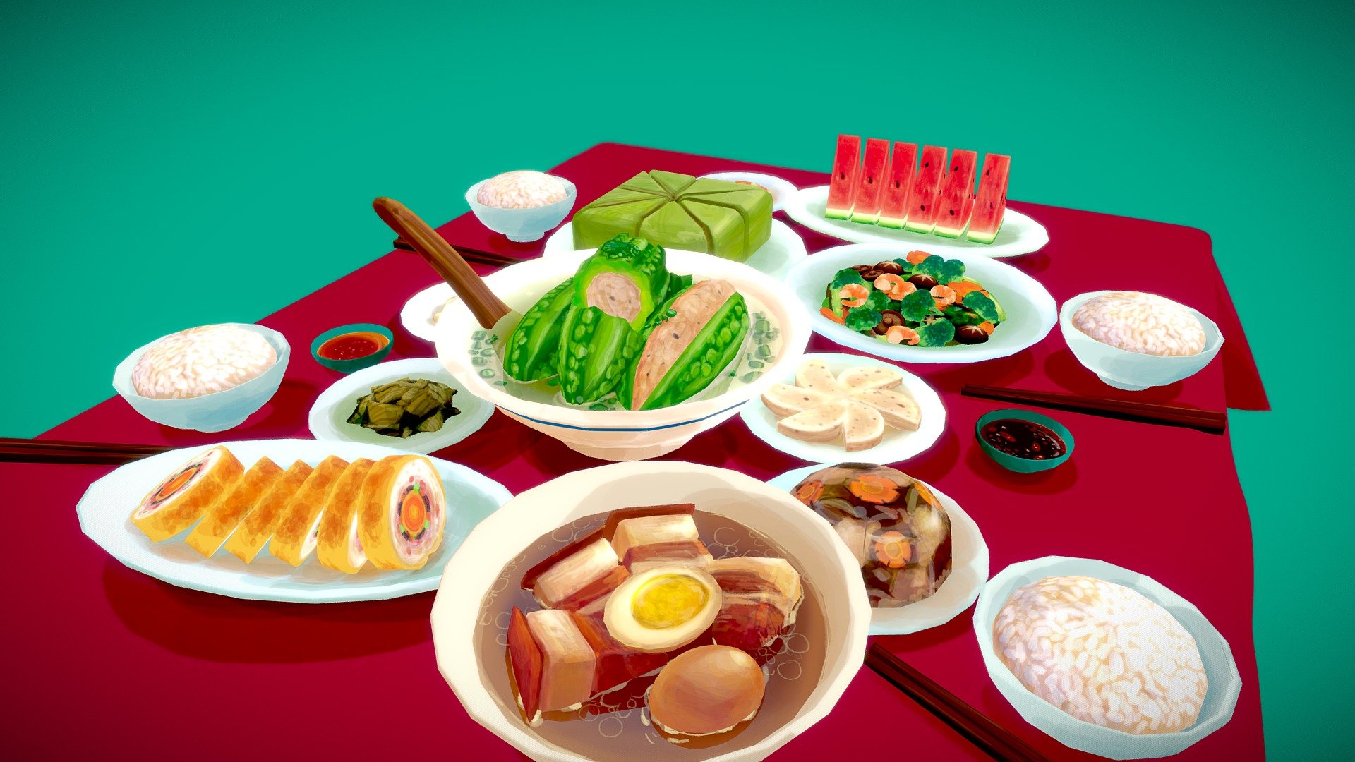 Vietnam New Year Foods 3d model