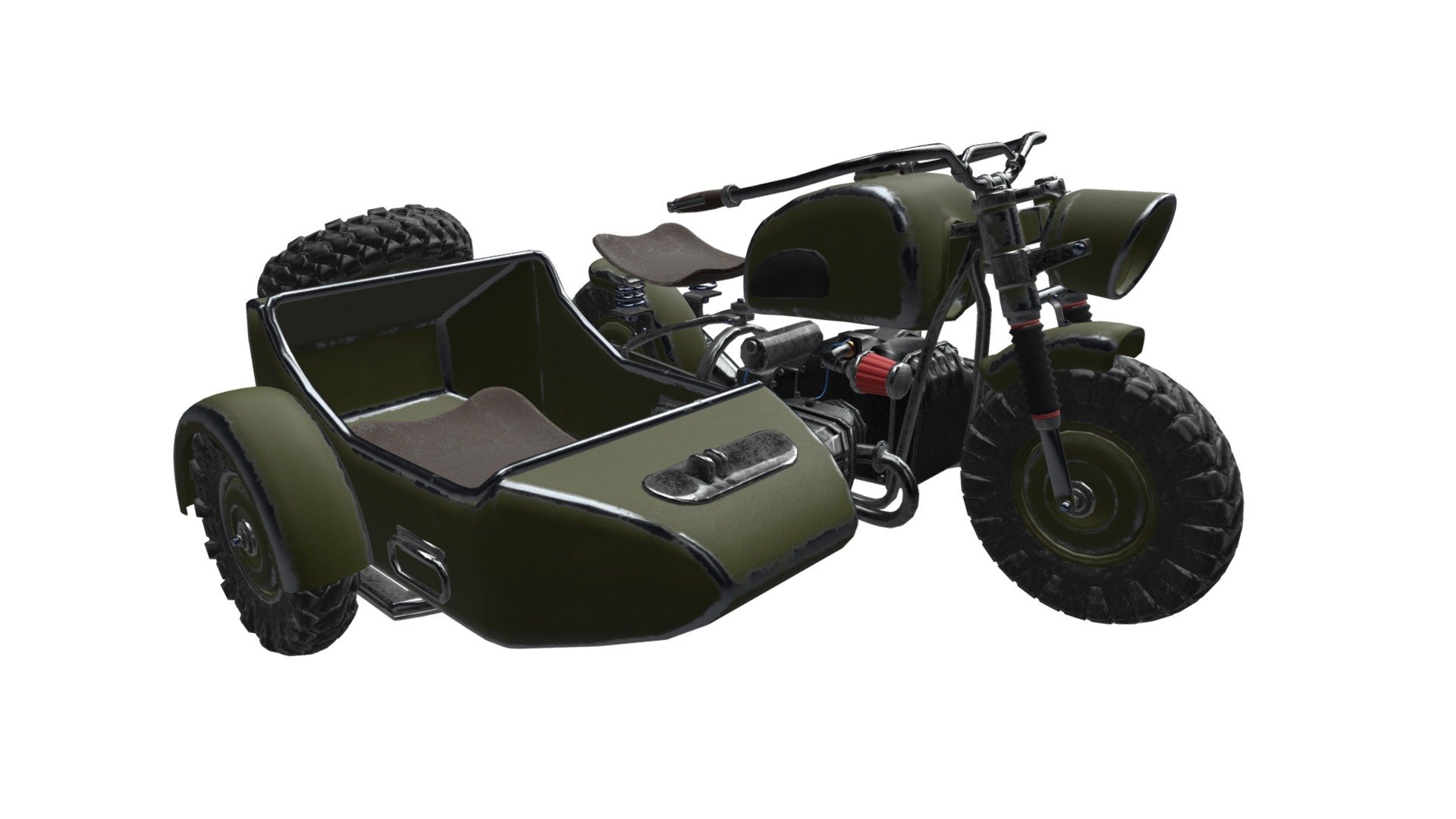 Game Ready Sidecar Motorbike 3d model