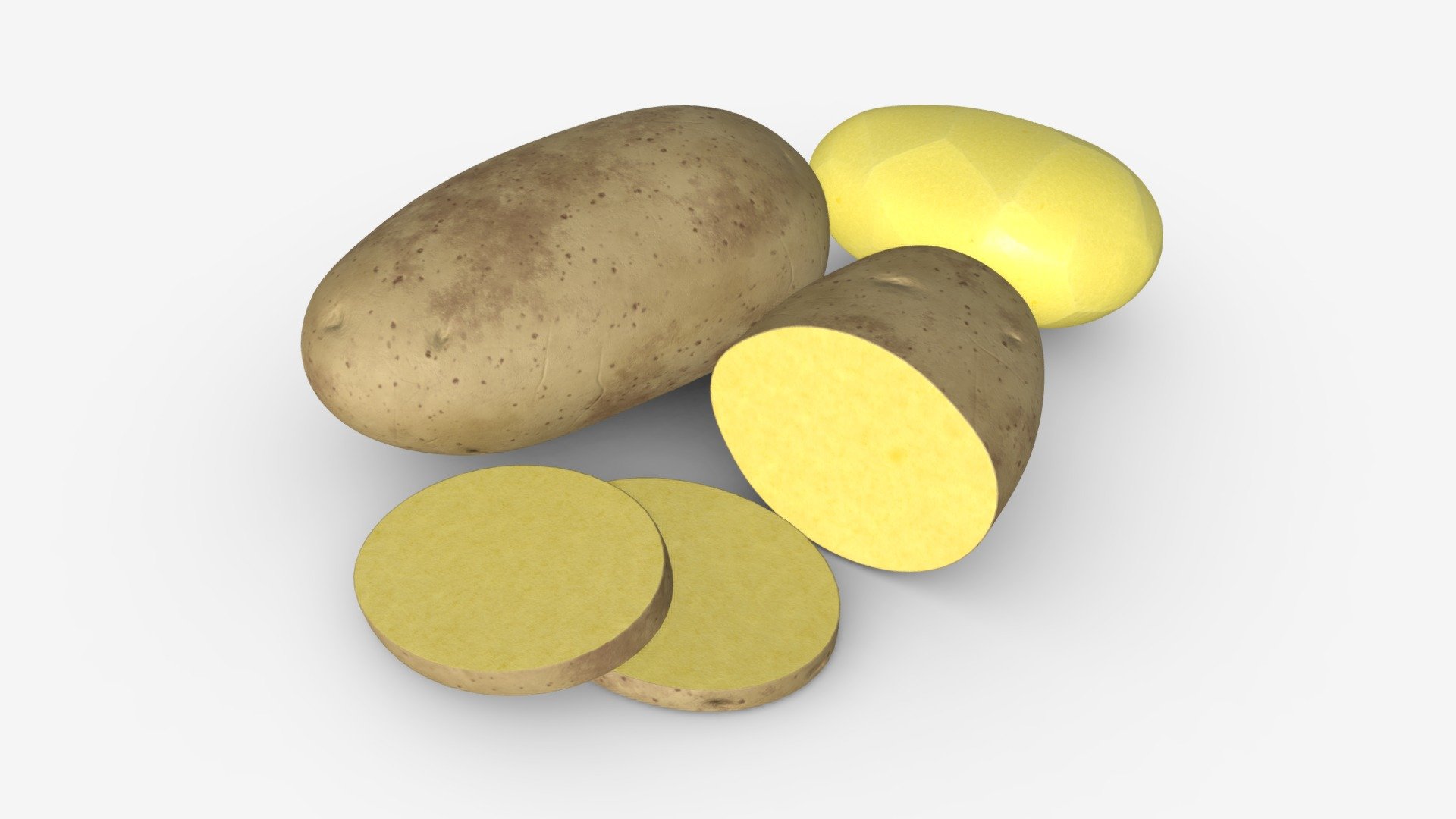 Potato whole half and slices 02 3d model