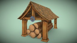 Stylized log shed sawmill PBR game ready Low-pol