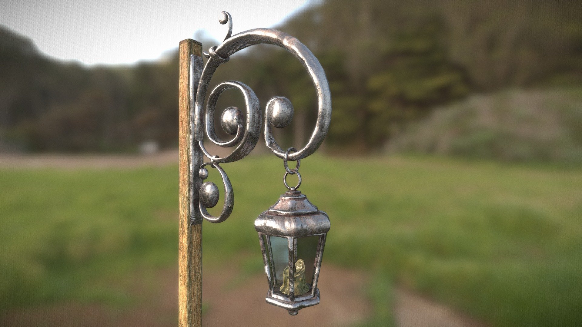 Stylized medieval street lantern 3d model