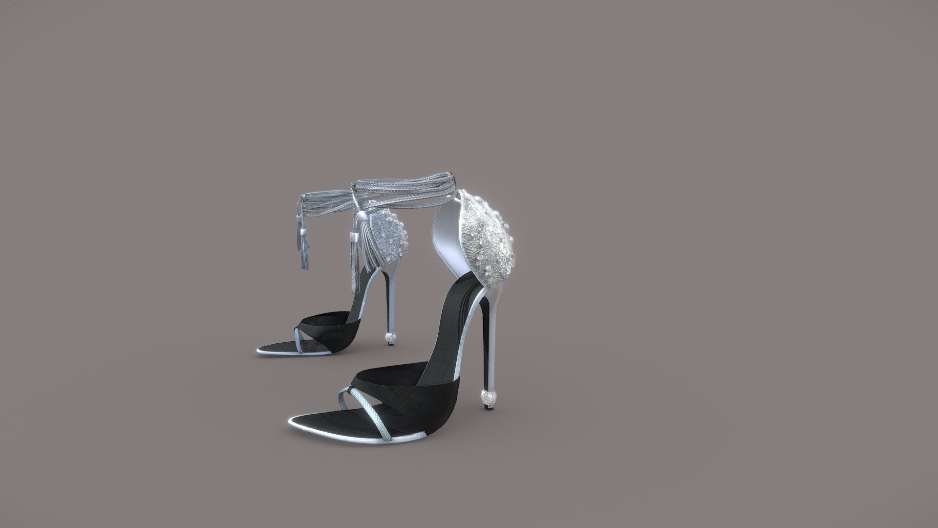 Crystals Detailed Silver High Heel Shoes 3d model