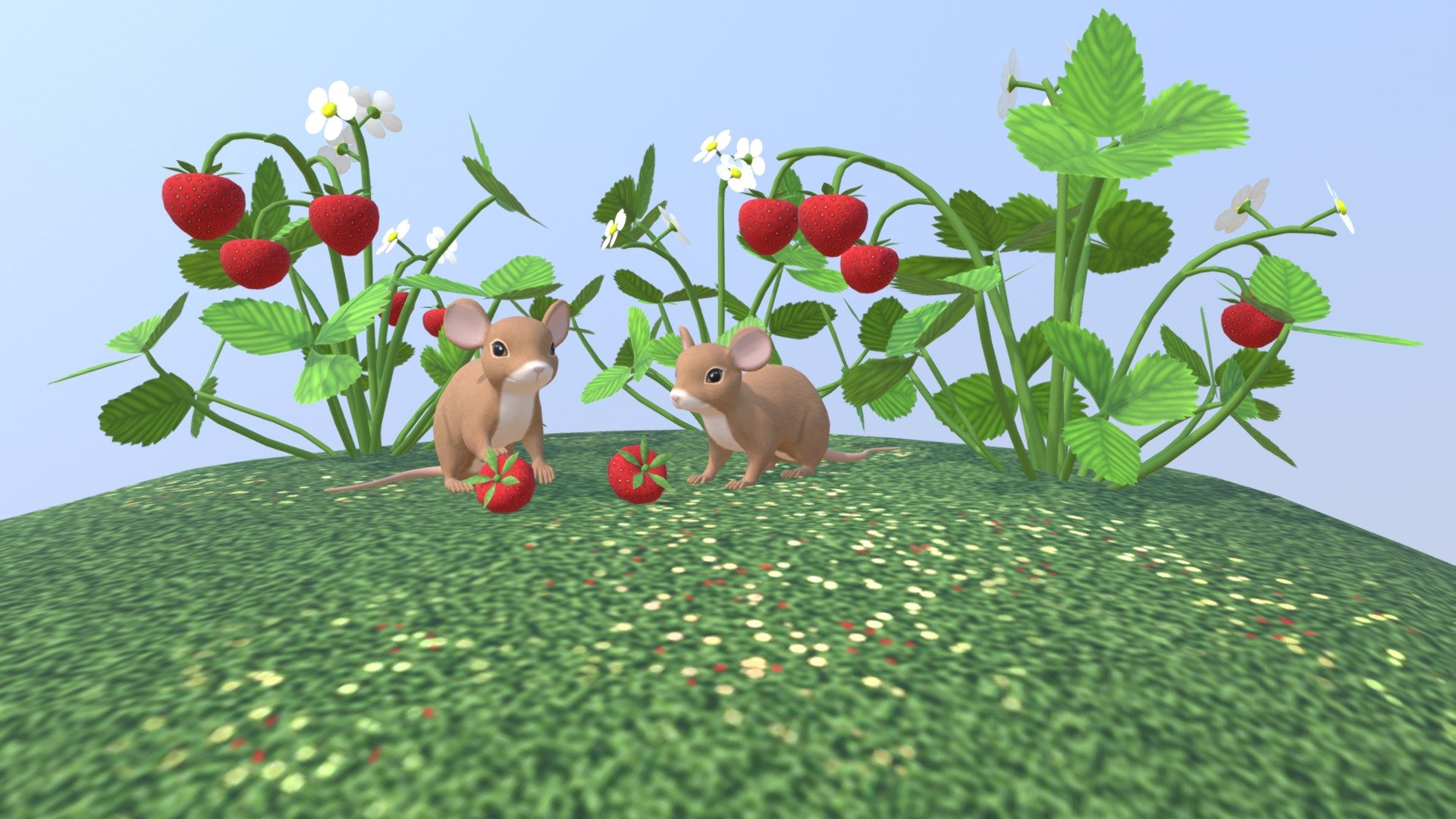 mice in strawberry field 3d model