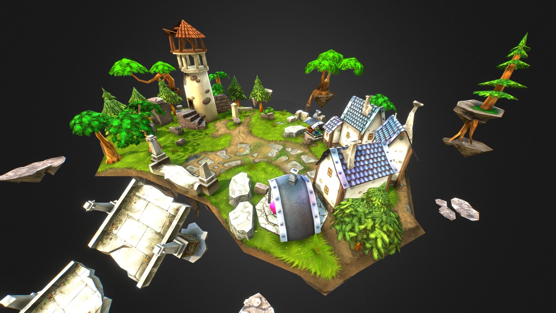 Island With Tower And Laboratory 3d model