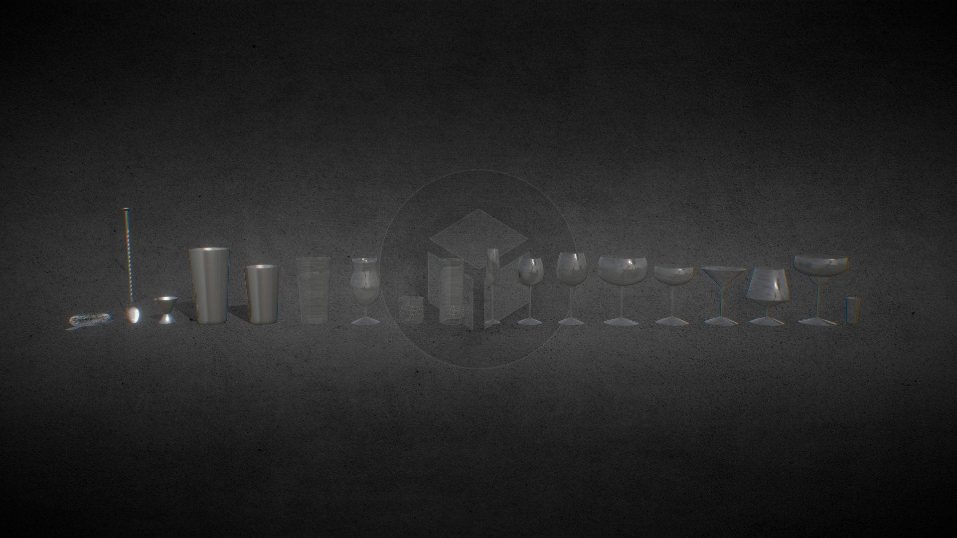 Bar Glassware and Cocktail Shaker Set 3d model