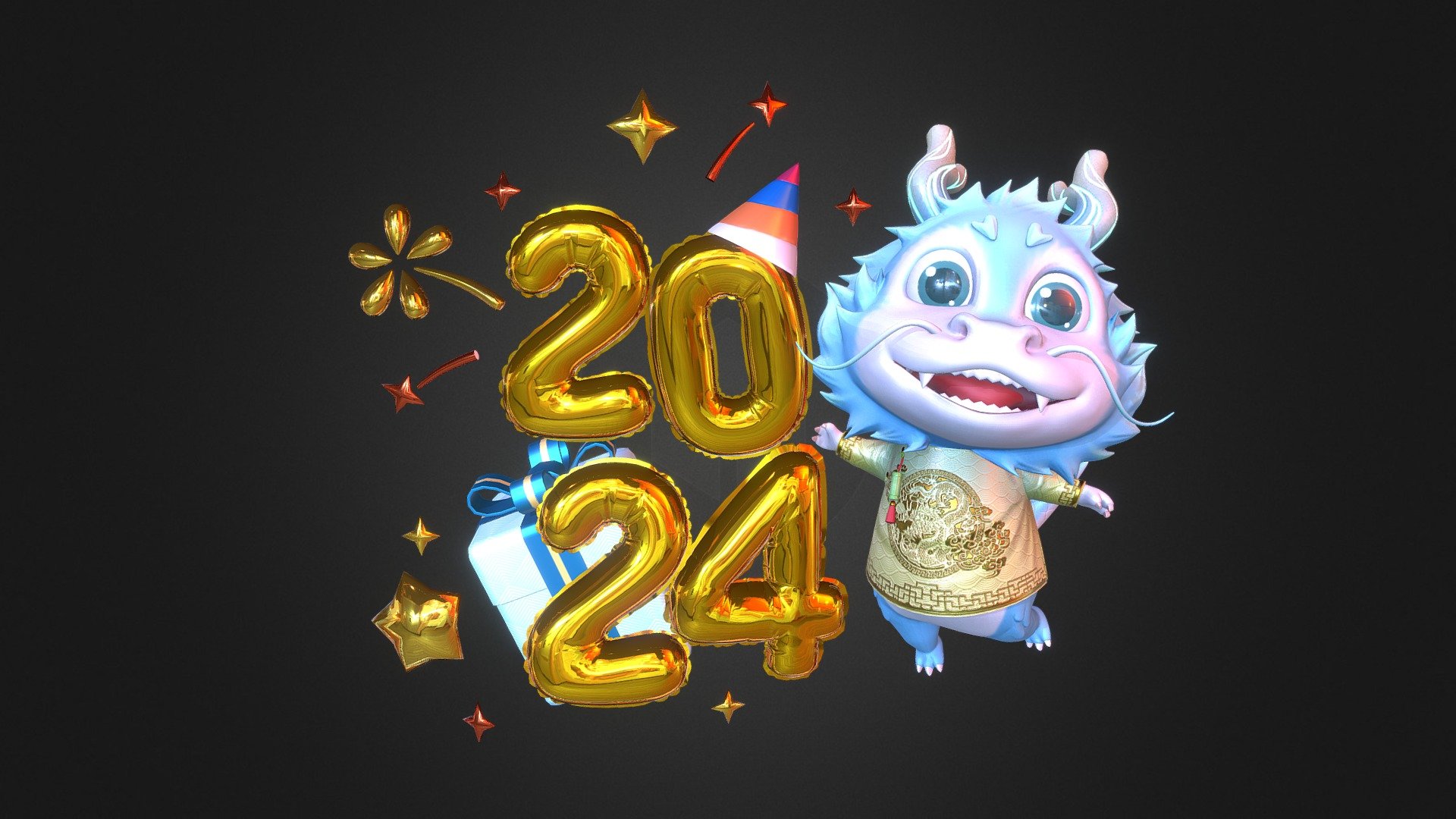 Happy New Year 2024 3d model