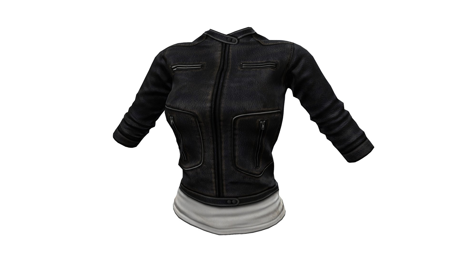 Female Closed Front Black Leather Jacket Tshirt 3d model